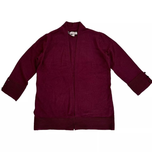 Evolution Open Front 3/4 Sleeve Super Soft Burgandy Cardigan Sweater NWT Size S - Picture 5 of 8